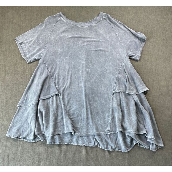 Altar’d State Tiered Tunic Top Womens S Blue Gray Boho Grunge Babydoll Festival - Picture 1 of 9